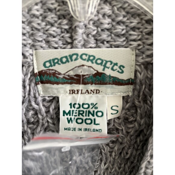 NWOT Aran Crafts Merino Wool Sweater Womens Grey Cardigan Ireland Long Cable S - Picture 2 of 10